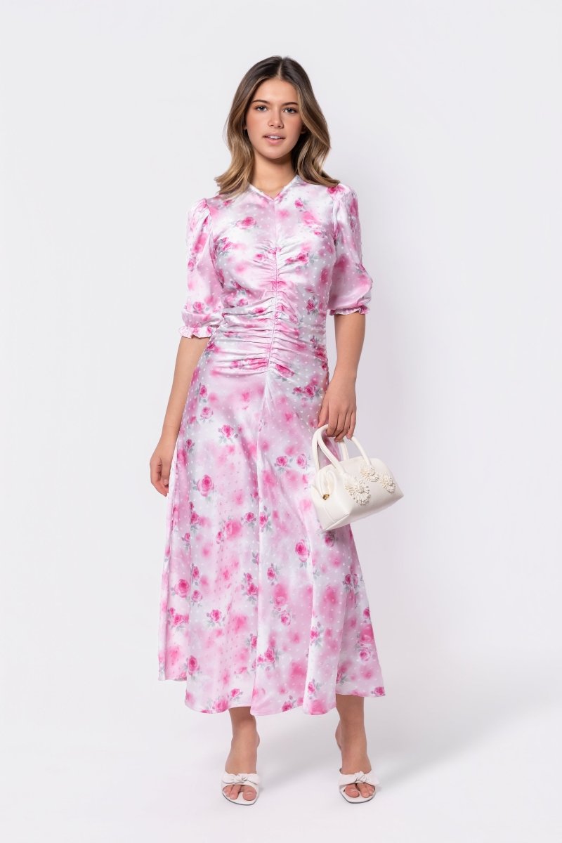 Audrey Dress Short Sleeve (White/Pink) - Glamourous Grace