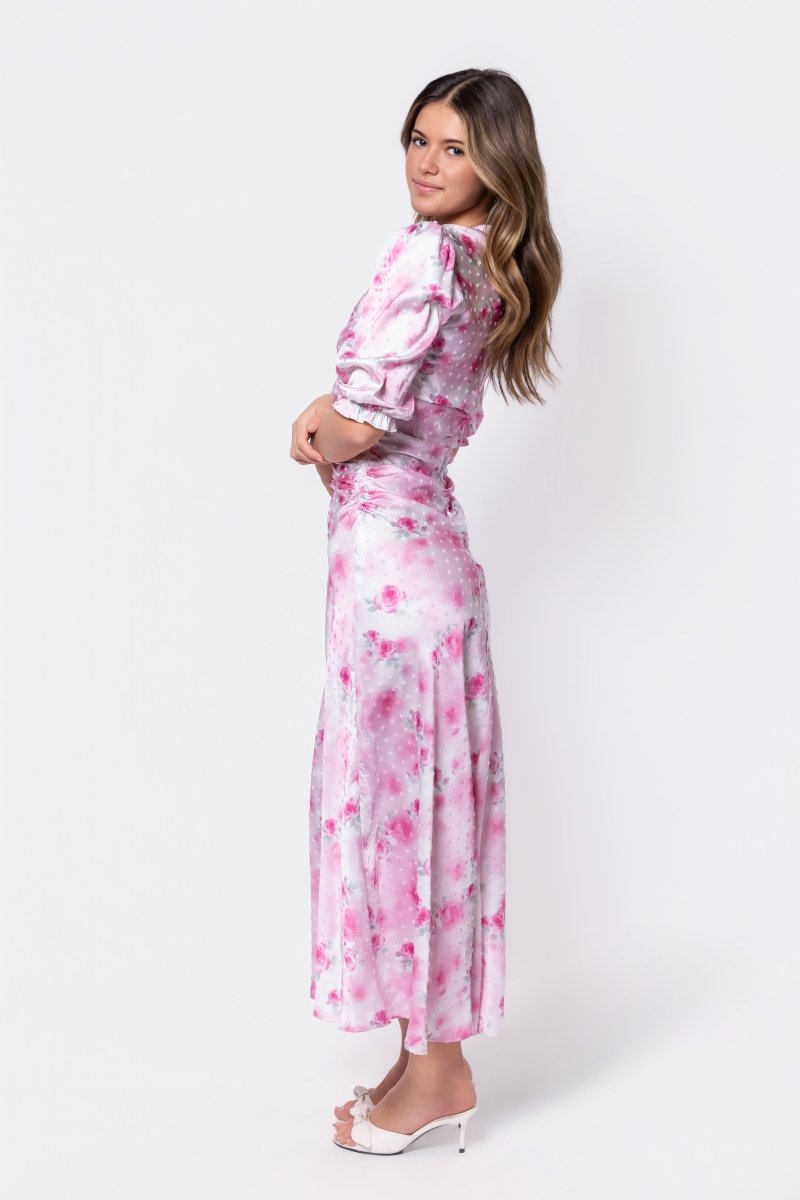 Audrey Dress Short Sleeve (White/Pink) - Glamourous Grace