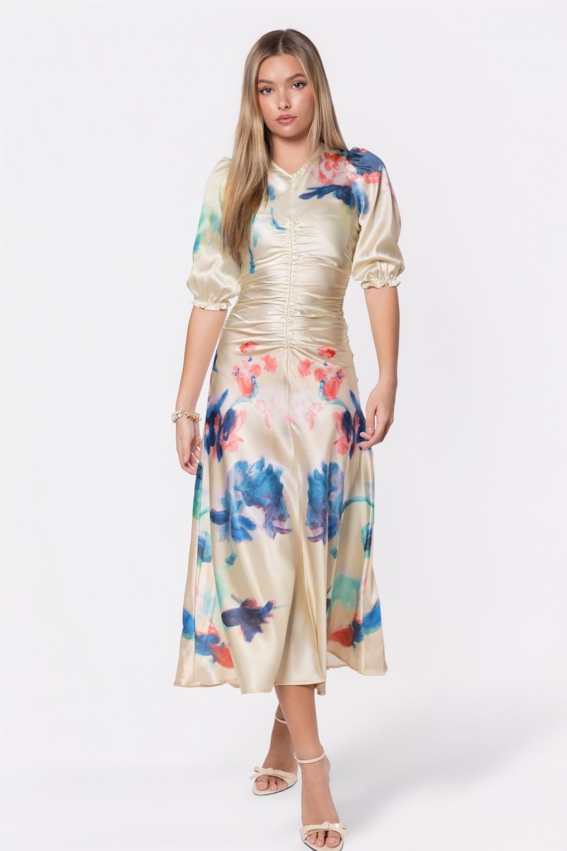 Audrey Dress Short Sleeve (Yellow Flower) - Glamourous Grace
