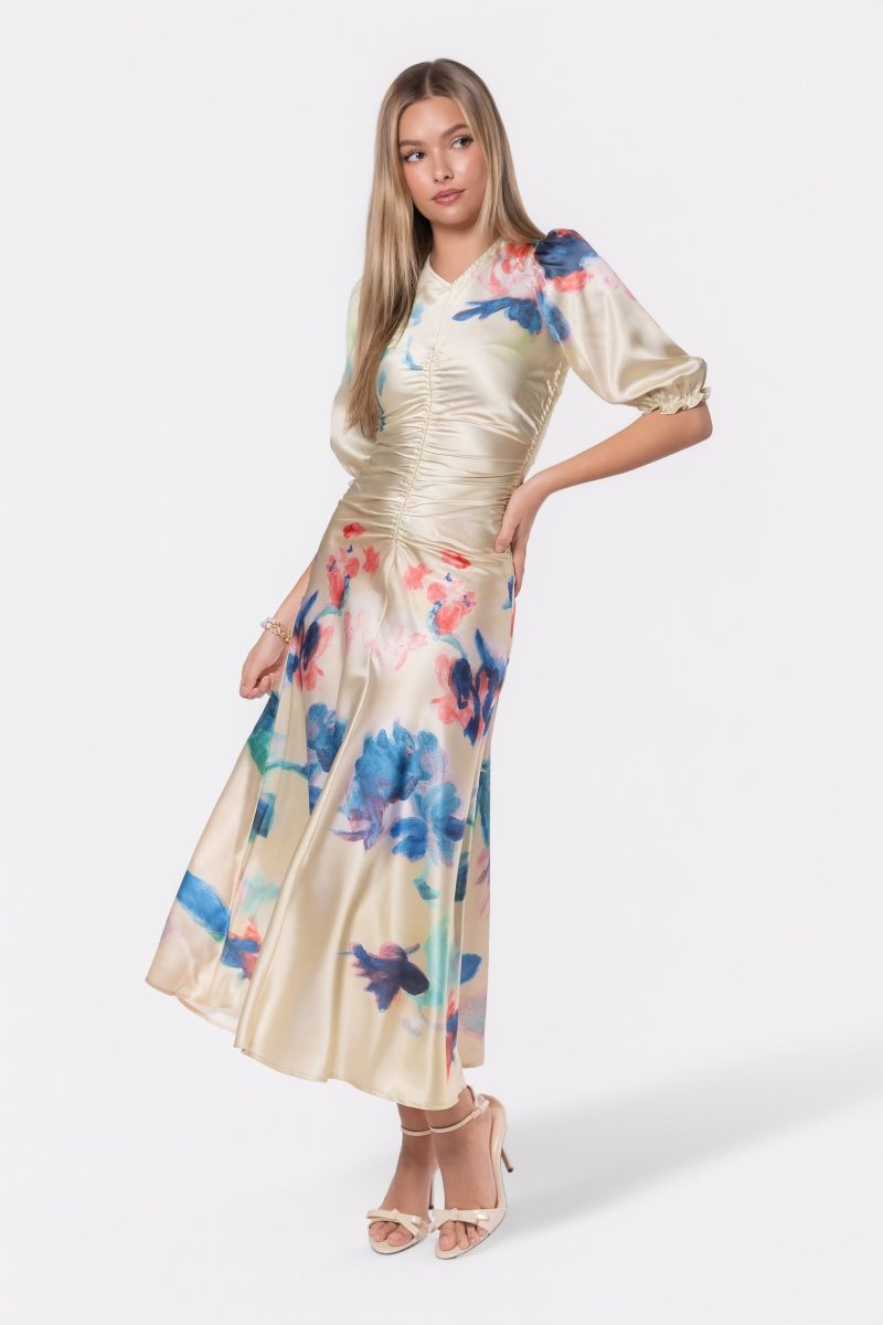 Audrey Dress Short Sleeve (Yellow Flower) - Glamourous Grace