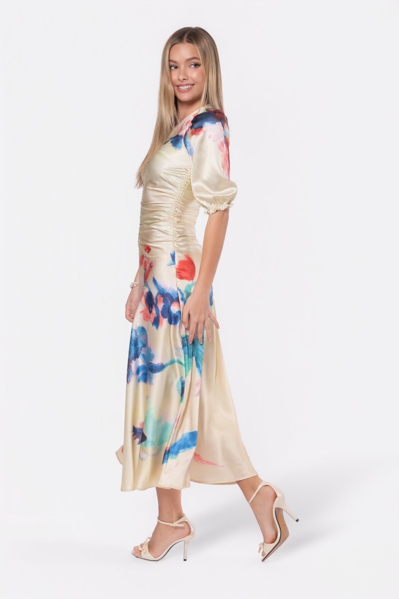 Audrey Dress Short Sleeve (Yellow Flower) - Glamourous Grace