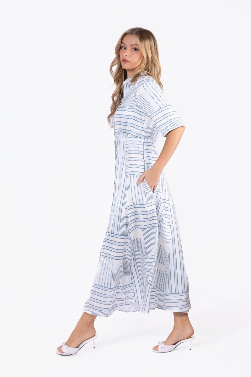 Aviana Dress (White/Blue) - Glamourous Grace