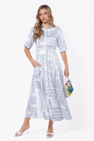 Aviana Dress (White/Blue)