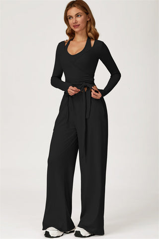 The Sprint Long Sleeve Crop Top Halter Tank Top Sweatpants 3-Piece Set