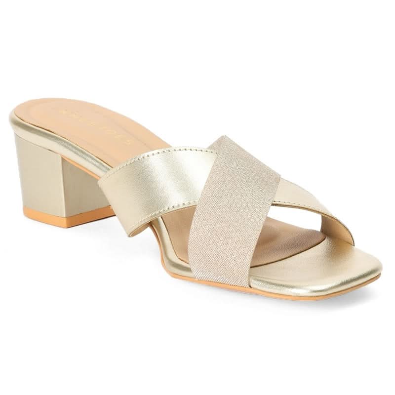 Clara - Gold Block Heels - Glamourous Grace