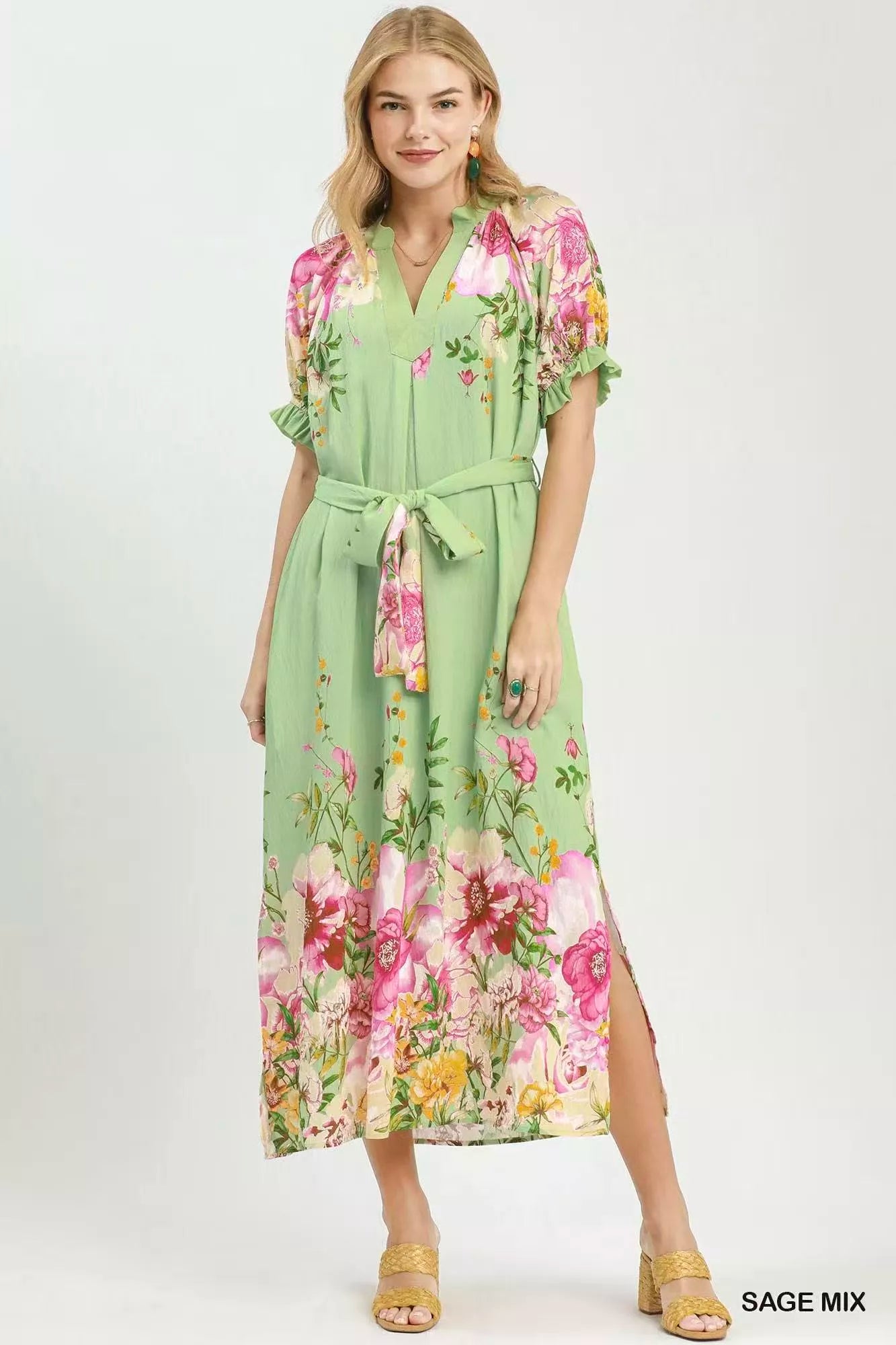 Umgee Mix Floral Border Print Midi Dress - Glamourous Grace