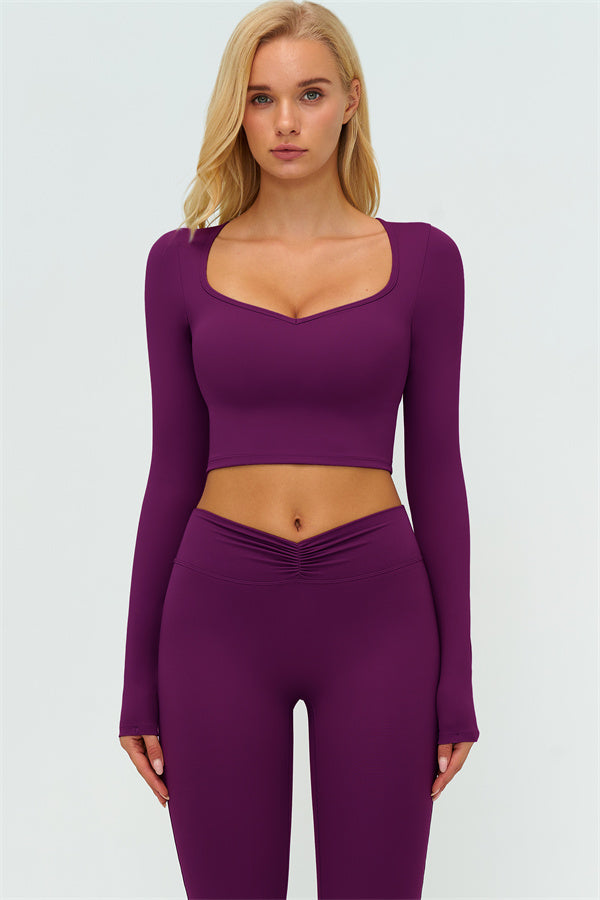 The Lushness Long Sleeve Crop Top Flared Leggings 2-Piece Set - Glamourous Grace