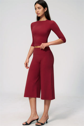 The Natalia Half-Sleeve Top Wide-Leg Crop 2-Piece Set