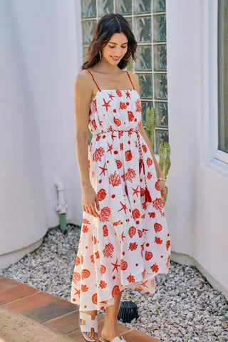 SO ME Shell Print Tiered Lined Midi Cami Dress With Belt - Glamourous Grace