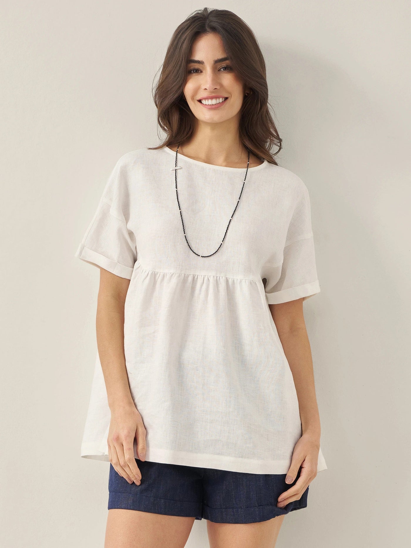 100% Linen Round Neck Pleated Pullover Top QUINLAN - Glamourous Grace