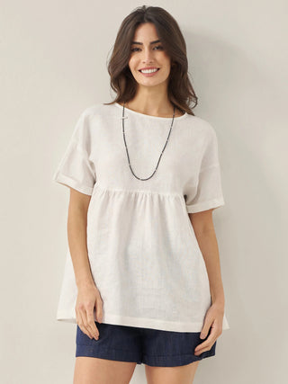 100% Linen Round Neck Pleated Pullover Top QUINLAN - Glamourous Grace