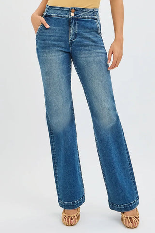 RISEN Tummy Control High Rise Bootcut Jeans with Double Button Waistband