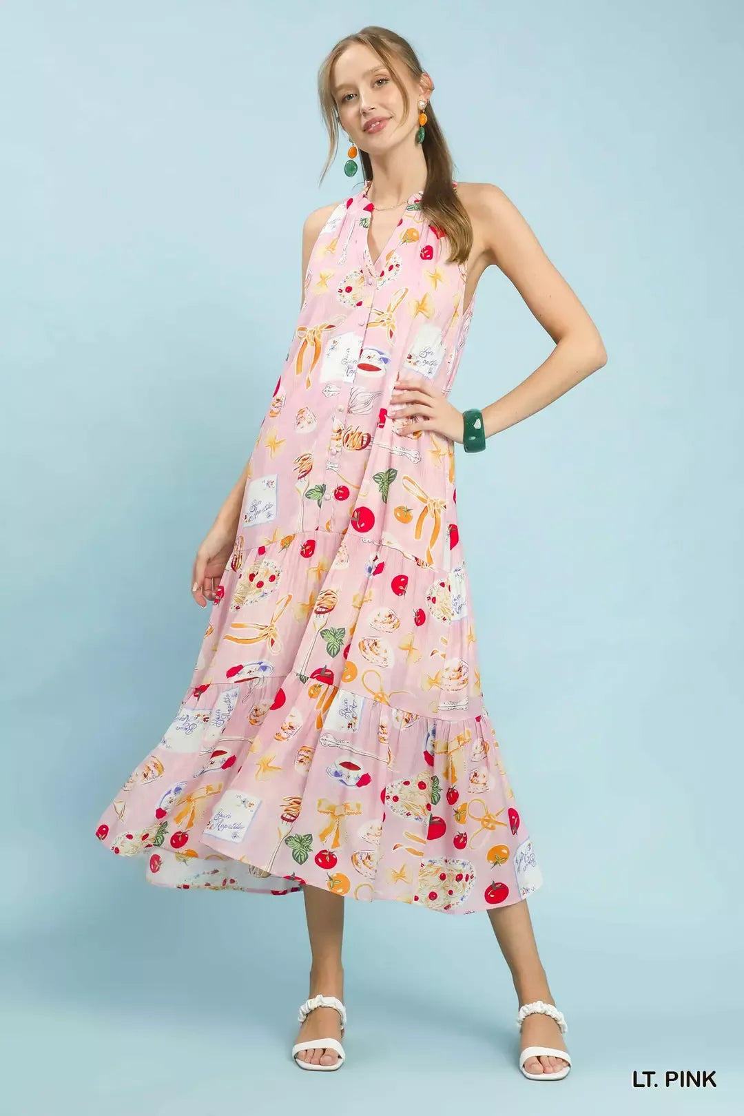Umgee Abstract Print Tiered Halter Midi Dress - Glamourous Grace