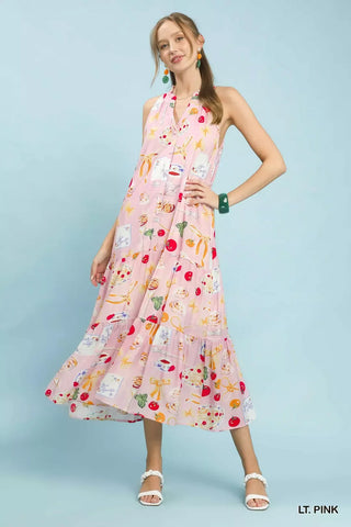 Umgee Abstract Print Tiered Halter Midi Dress - Glamourous Grace