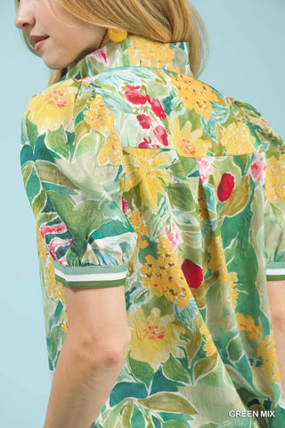 Umgee Jacquard Bloomscape Print Top - Glamourous Grace