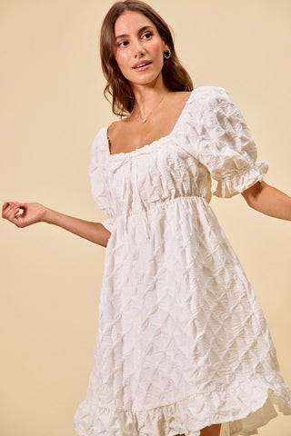 SO ME Texture Woven Ruching On Bust Mini Dress in White - Glamourous Grace