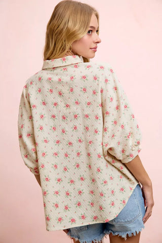 BiBi Flower Printed Short Dolman Blouse Top - Glamourous Grace