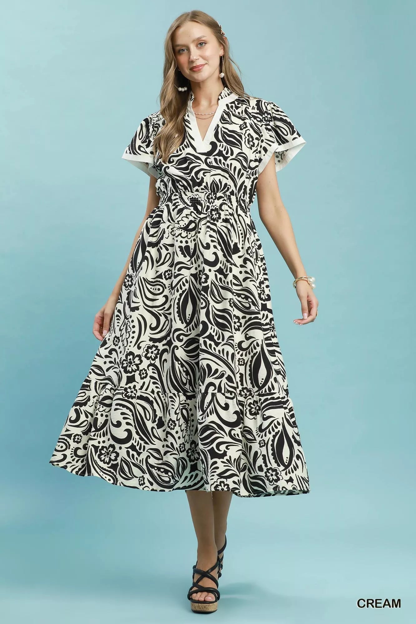 Umgee Paisley Print Midi Dress with Side Pockets - Glamourous Grace