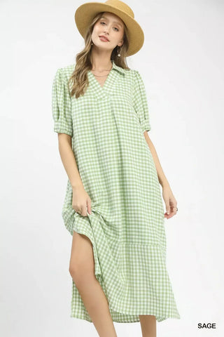 Umgee Gingham Midi Dress with Side Pockets - Glamourous Grace