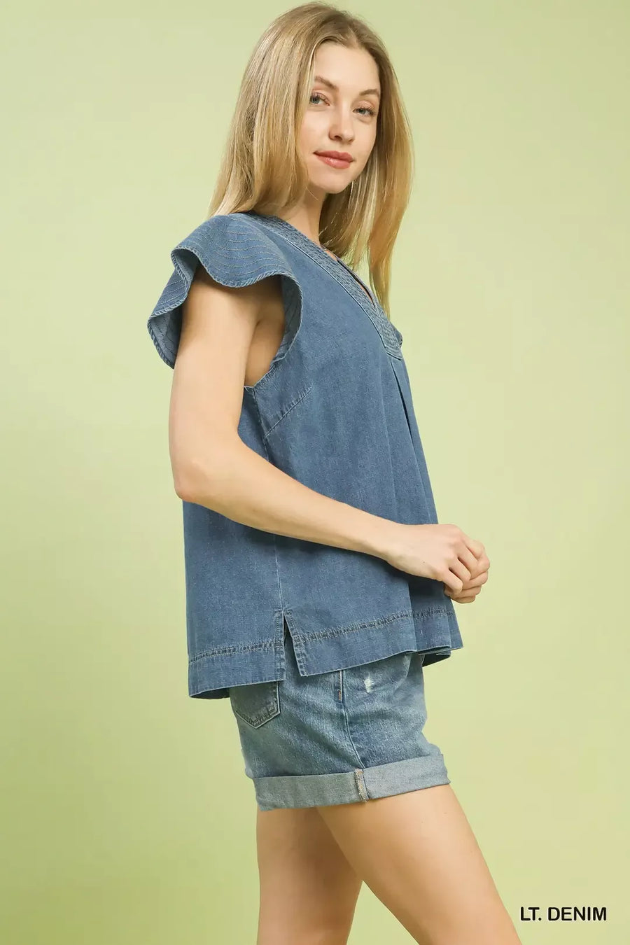 Umgee Cap Sleeve Denim Top - Glamourous Grace