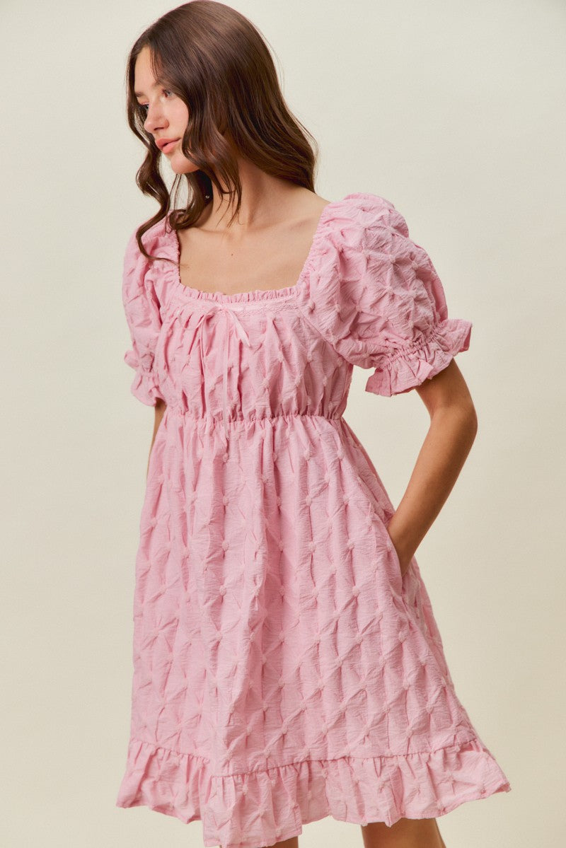SO ME Texture Woven Ruching On Bust Mini Dress in Pink - Glamourous Grace