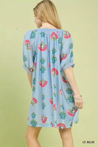 Umgee Abstract Print Mini Dress in Blue - Glamourous Grace