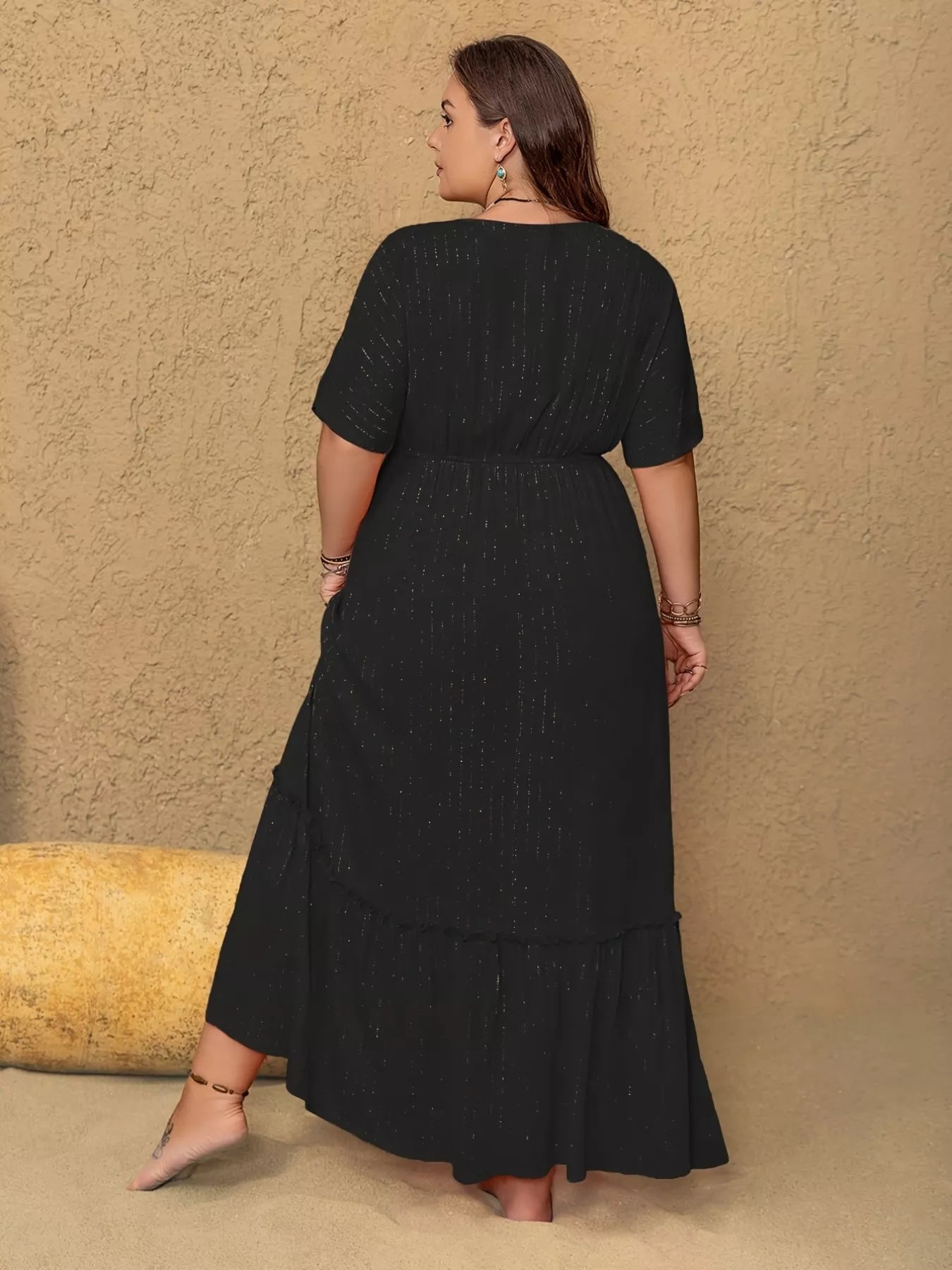 Plus Size Embroidered V-Neck Maxi Dress - Glamourous Grace