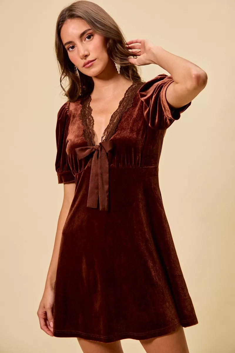 SO ME Velvet Short Sleeves Mini Dress - Glamourous Grace
