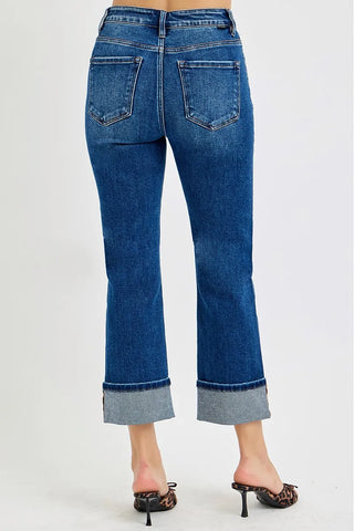 RISEN High Rise Ankle Straight Cuffed Jeans