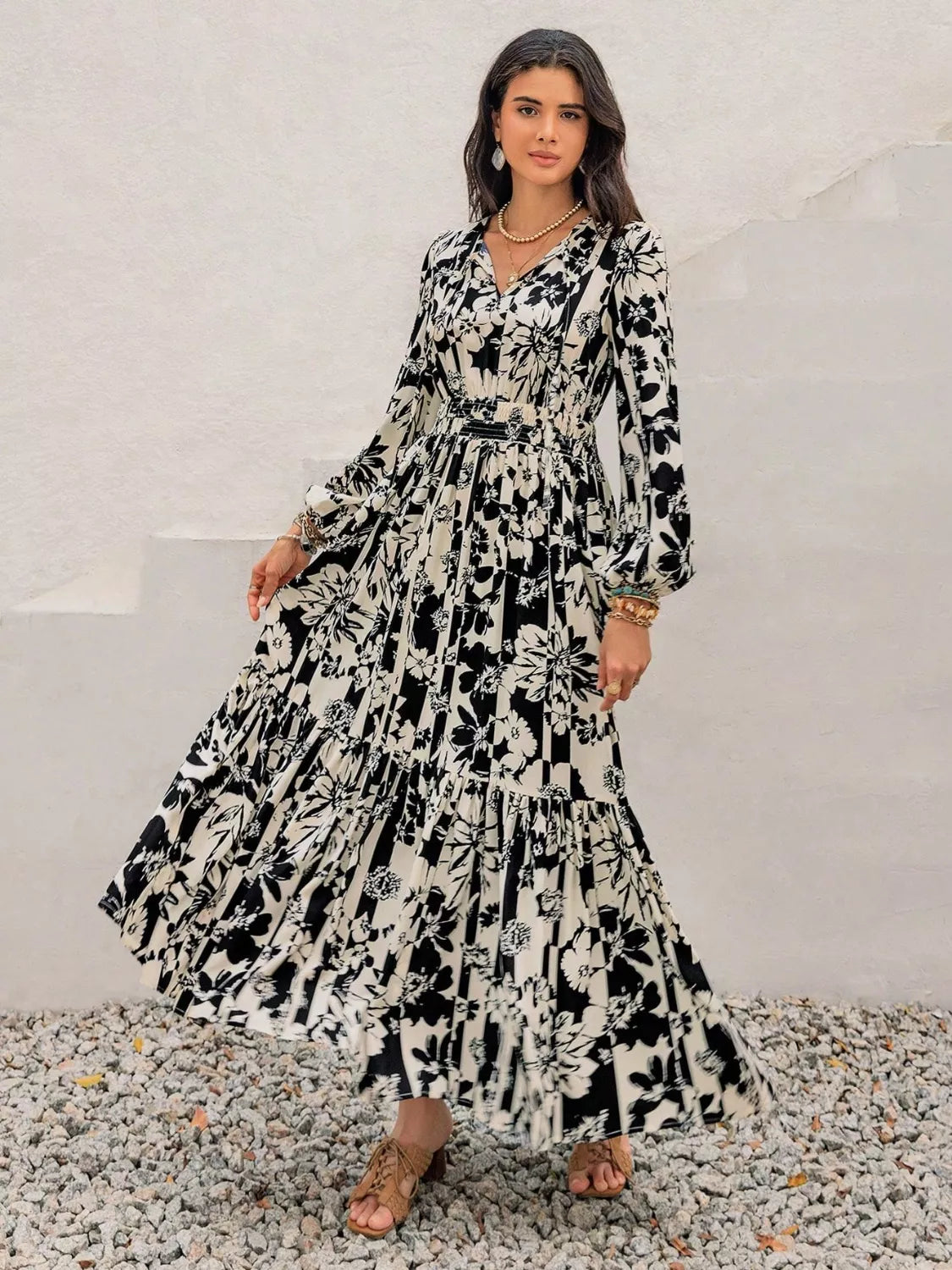 Plus Size Floral Print Balloon Sleeve Maxi Dress - Glamourous Grace