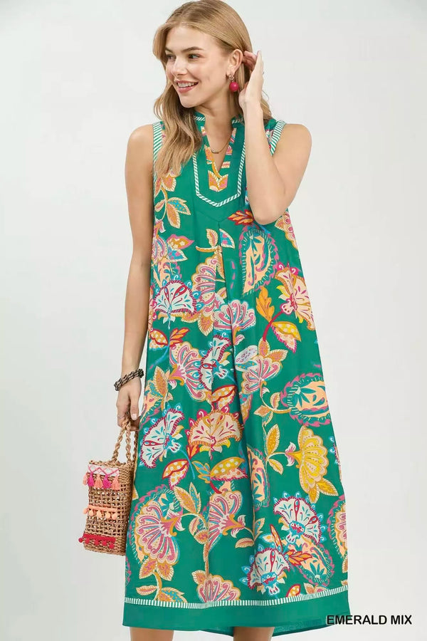 Umgee Paisley Floral Sleeveless Midi Dress - Glamourous Grace