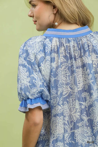 Umgee Floral Print Puff Sleeve Top - Glamourous Grace