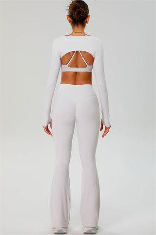The Ember Sports Bra Crop Top Flared Leggings 3-Piece Set