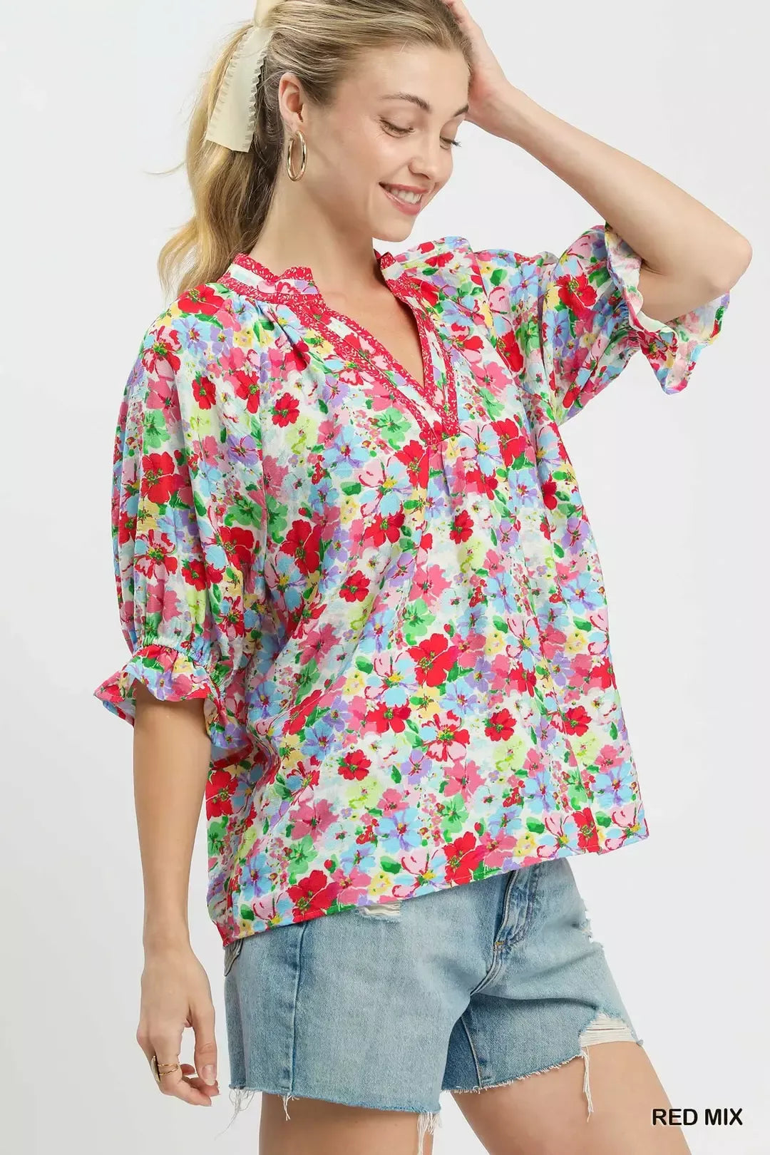 Umgee Mix Floral Print Ruffle Top - Glamourous Grace