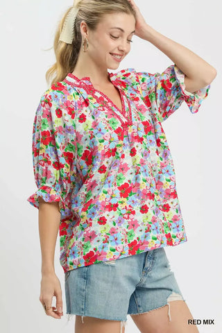 Umgee Mix Floral Print Ruffle Top - Glamourous Grace