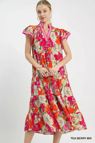 Umgee Mix Bold Floral Tiered Midi Dress - Glamourous Grace