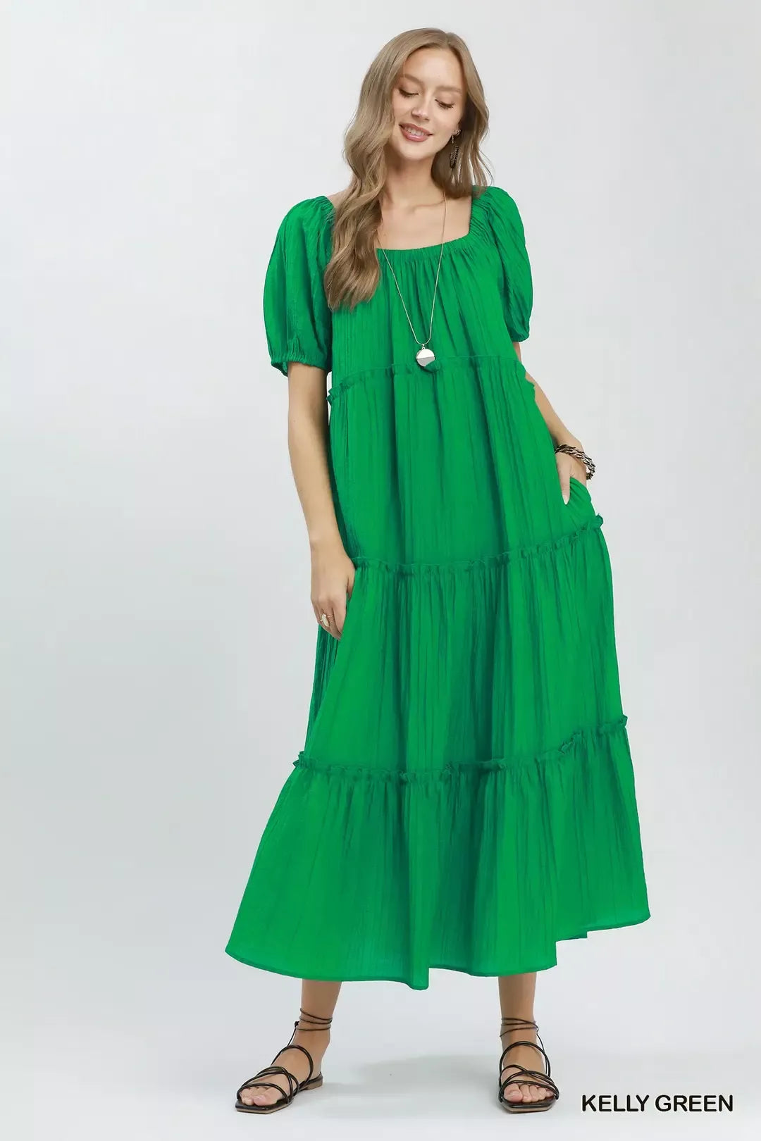 Umgee Textured Tiered Midi Dress - Glamourous Grace