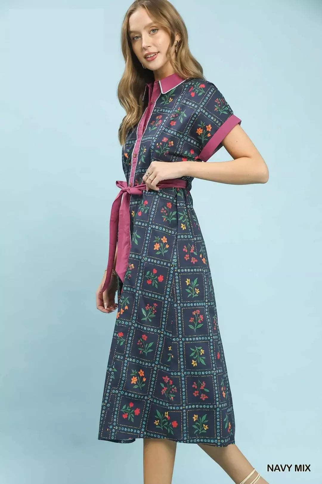 Umgee Mix Floral Button-Front Midi Dress - Glamourous Grace