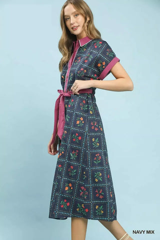 Umgee Mix Floral Button-Front Midi Dress - Glamourous Grace