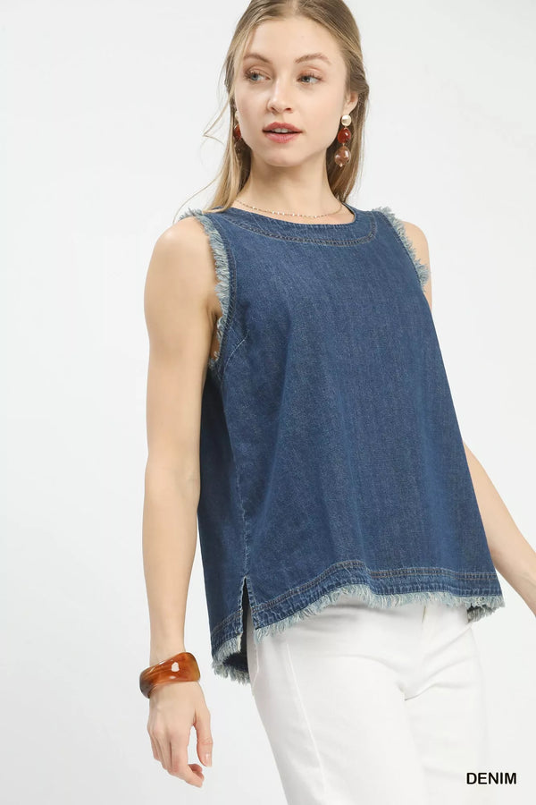 Umgee Sleeveless Fringe Hem Denim Top - Glamourous Grace