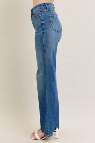 Judy Blue  High Waist Tummy Control Chew Hem Destroy Wide Jeans