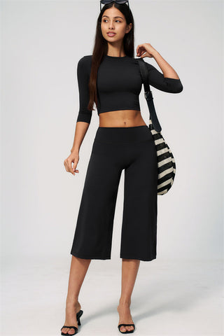 The Natalia Half-Sleeve Top Wide-Leg Crop 2-Piece Set