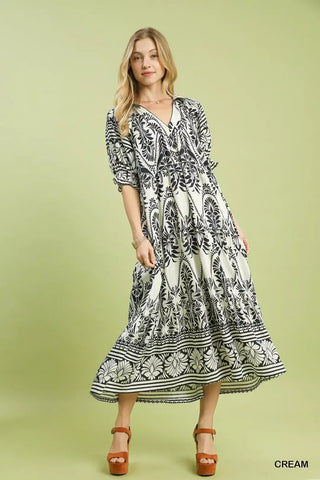 Umgee Two tone Border Print Midi Dress - Glamourous Grace