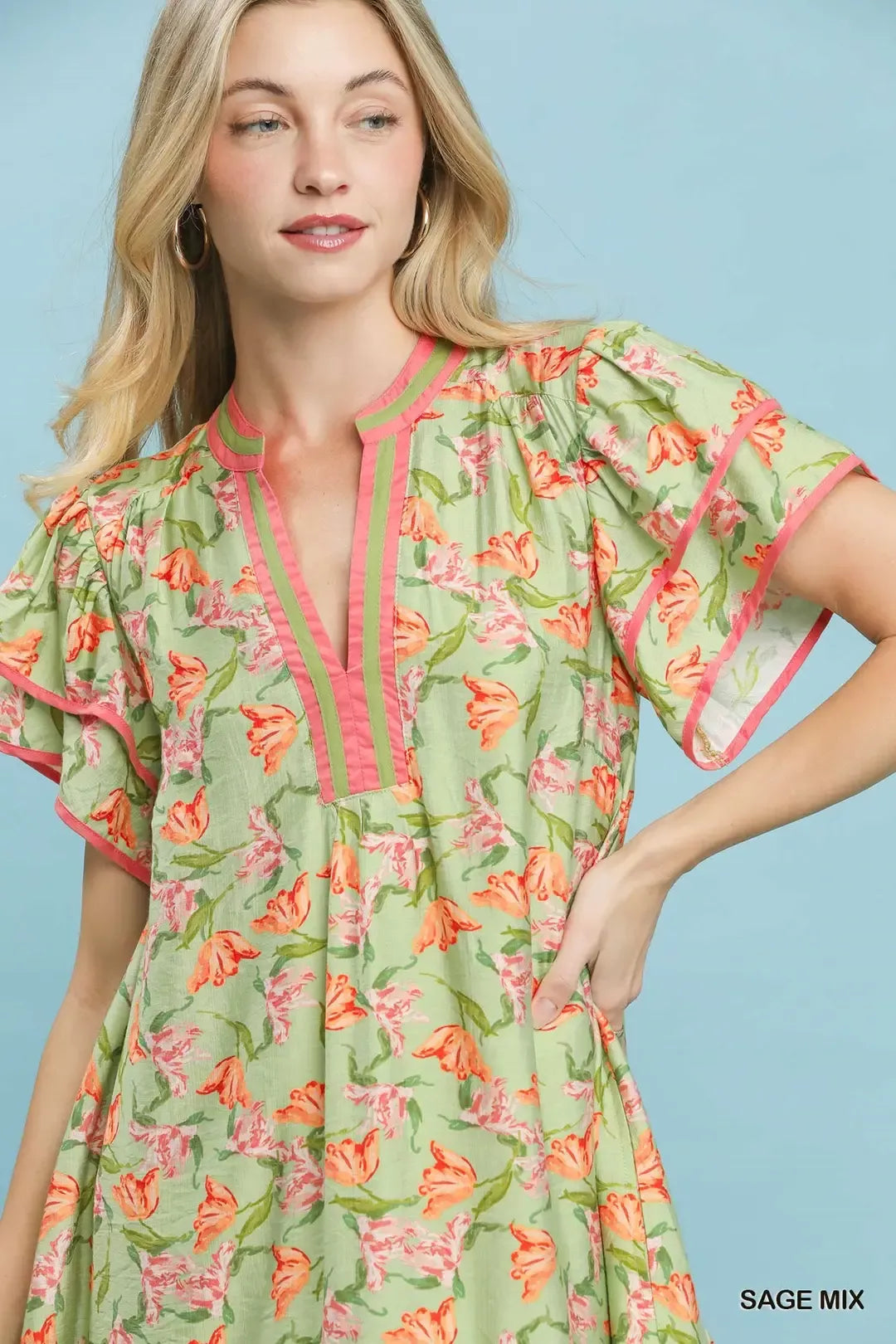 Umgee Floral Flutter Sleeve Tiered Dress - Glamourous Grace