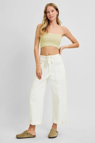 RISEN High Rise Crop Wide Barrel Cargo Pocket Jeans