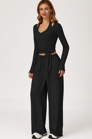 The Sprint Long Sleeve Crop Top Halter Tank Top Sweatpants 3-Piece Set