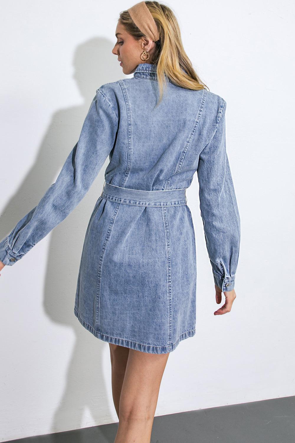 BE A LIGHT DENIM MINI DRESS - Glamourous Grace