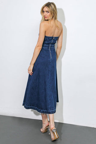 HERE GOES NOTHING DENIM MIDI DRESS - Glamourous Grace