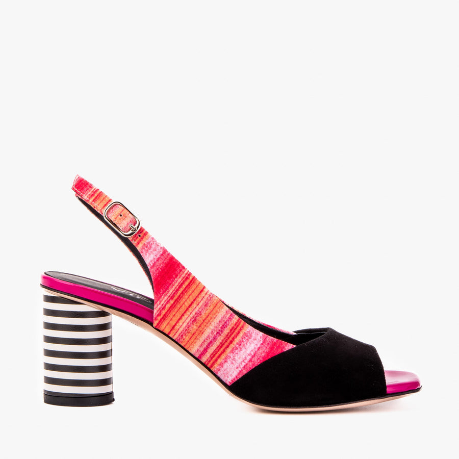 The Spectrum Multicolor Block Heel Leather Women Slingback Sandal - Glamourous Grace