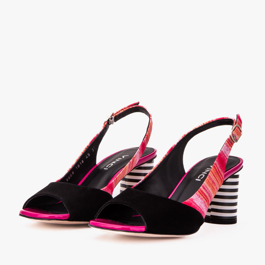 The Spectrum Multicolor Block Heel Leather Women Slingback Sandal - Glamourous Grace